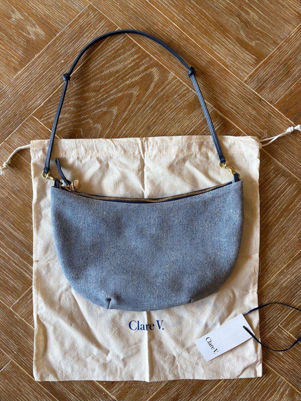 NWT Clare V. Lune Bag Light Blue Denim Suede